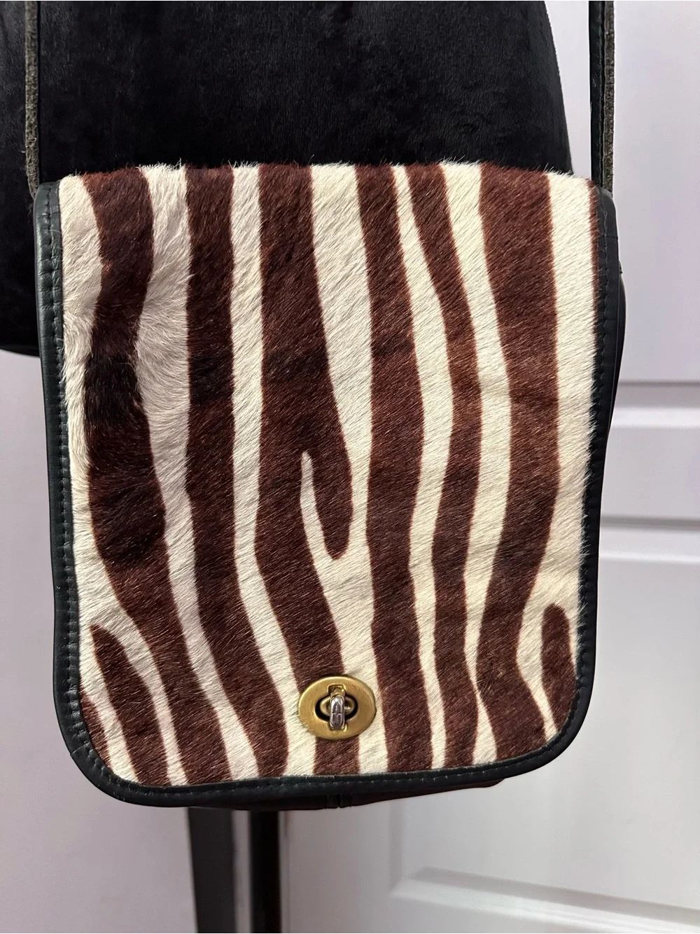 Vintage Zebra Print Hair-on-Hide Crossbody Bag - Genuine Leather - Made in USA